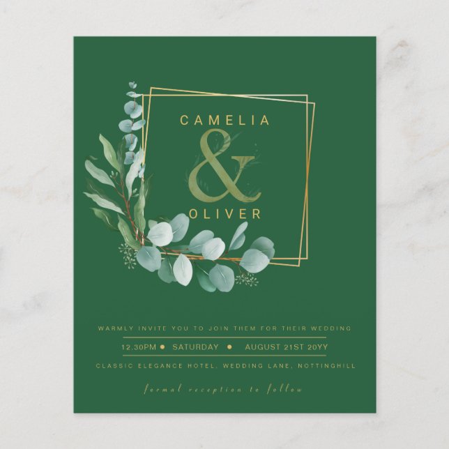 Flyer BUDGET Todos-em-1 Verde Dourada Wreath QR Code Cas (Frente)