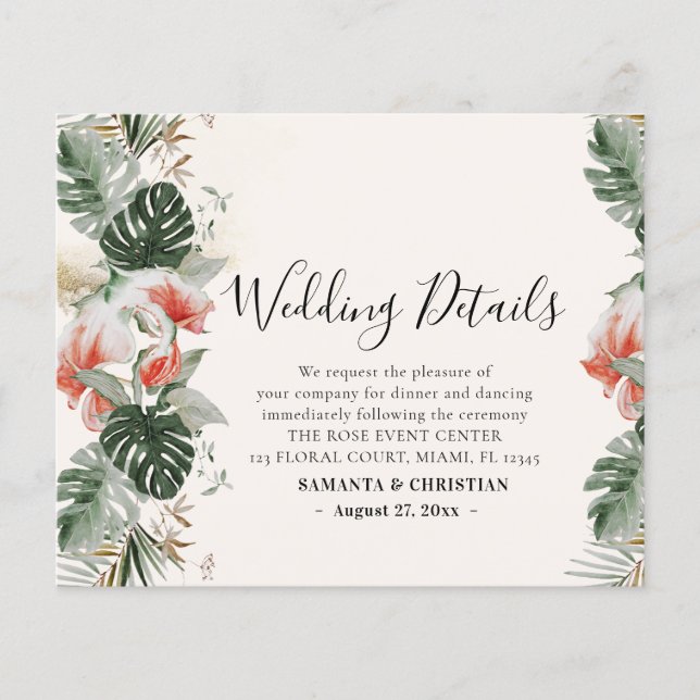 Flyer Budget Tropical Wedding Details Enclosure Cards (Frente)
