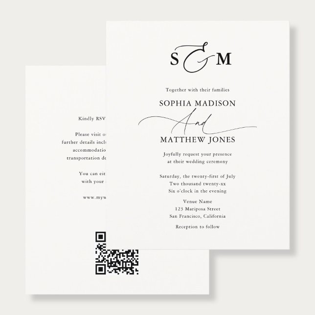 Flyer Budget Typography Monogram Wedding QR Code (Criador carregado)