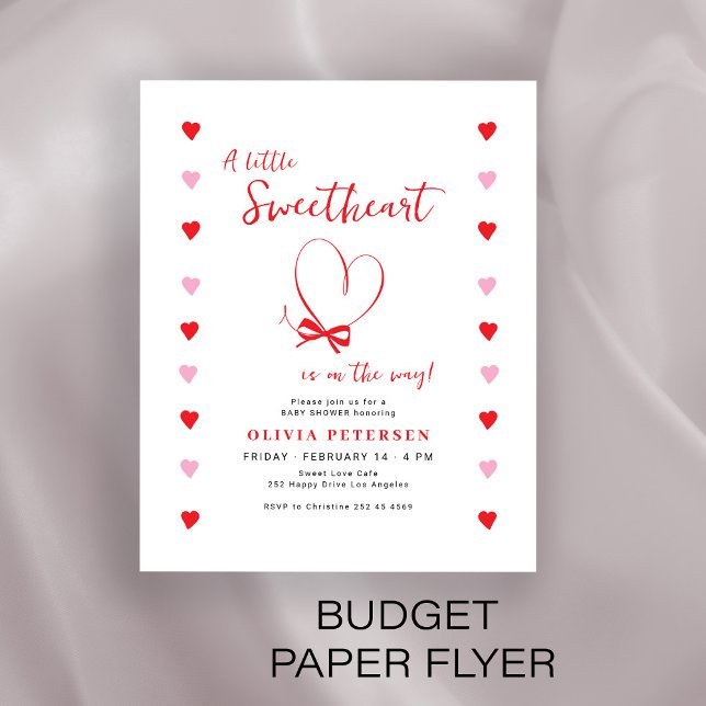 Flyer Budget Valentines sweetheart baby shower invite (Criador carregado)