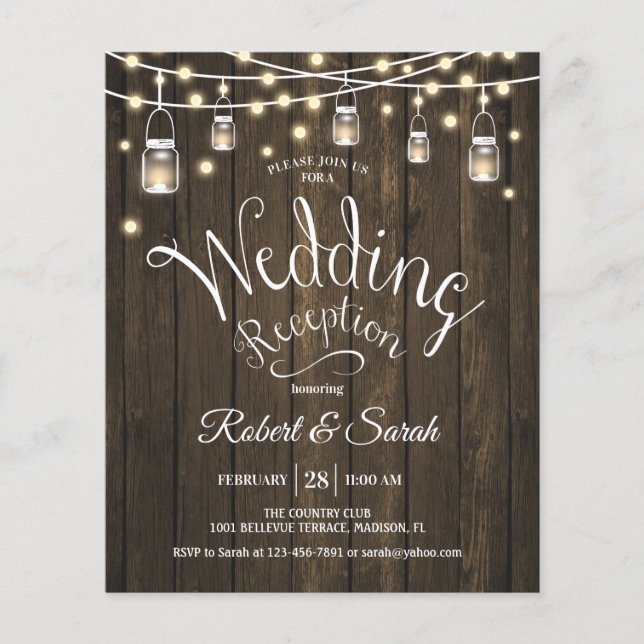 Flyer Budget Wedding Invitation - Rustic Wood & Lights (Frente)