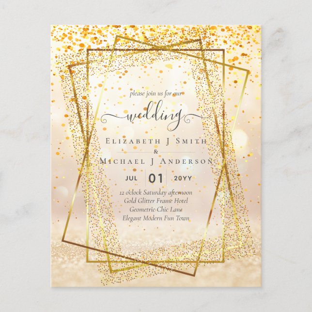 Flyer BUDGET WEDDING INVITATIONS  Gold Glitter Geometric (Frente)