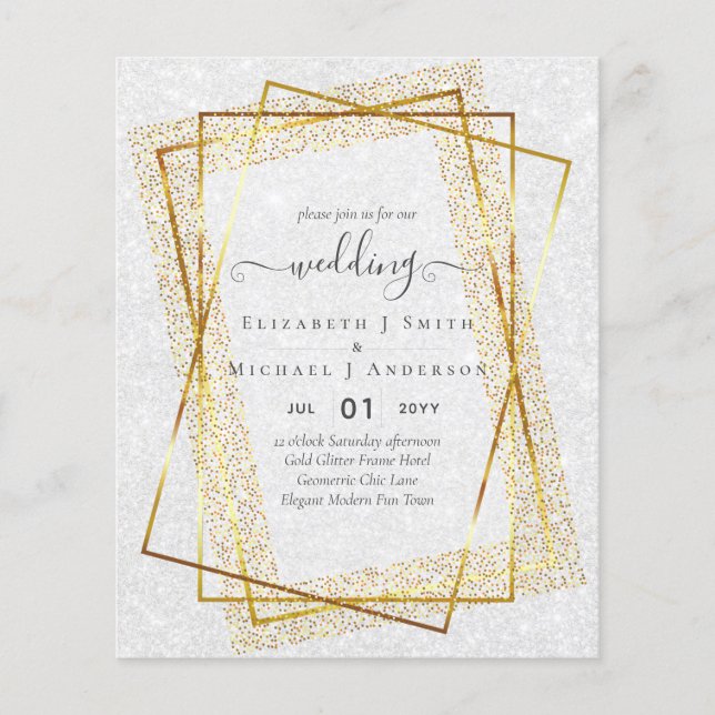 Flyer BUDGET WEDDING INVITATIONS  Gold Glitter Geometric (Frente)