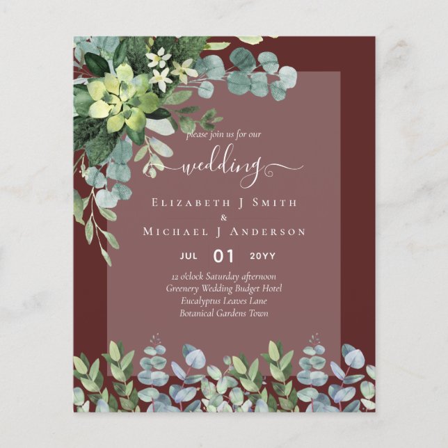 FLYER BUDGET WEDDING INVITATIONS SAVE DATES - GREENERY (Frente)