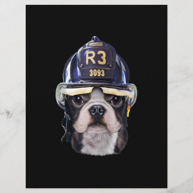 Flyer Bulldog francês fofo usando capacete de bombeiro (Frente)