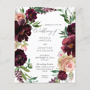 Flyer Burgundia Orçamental e Casamento Floral Rosa-Rosa