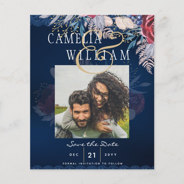 Flyer Burgundy Blue Floral Lace Nave SAVE DATA (Frente)