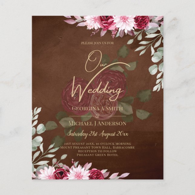 Flyer Burgundy Brown Floral Winter Casamento outono Invi (Frente)