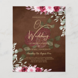 Flyer Burgundy Brown Floral Winter Casamento outono Invi