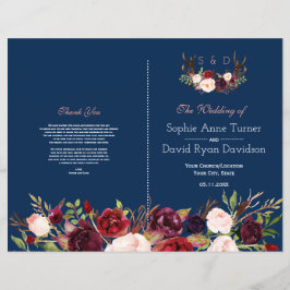 Flyer Burgundy Floral Antlers Blue Weding Program