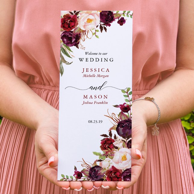 Flyer Burgundy Marsala - Trifold Weding Program (Criador carregado)