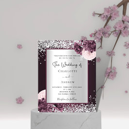 Flyer Burgundy prata floral convite para casamento