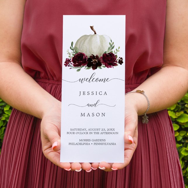 Flyer Burgundy Pumpkin Fall Tri-Fold Wedding Program (Criador carregado)