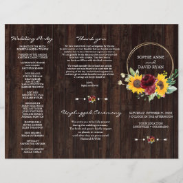 Flyer Burgundy Sunflower Wood Tri+Fold Weding Program