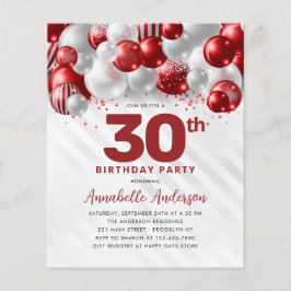 Flyer Burgundy Vermelha Silver Balão Brilhante Aniversár