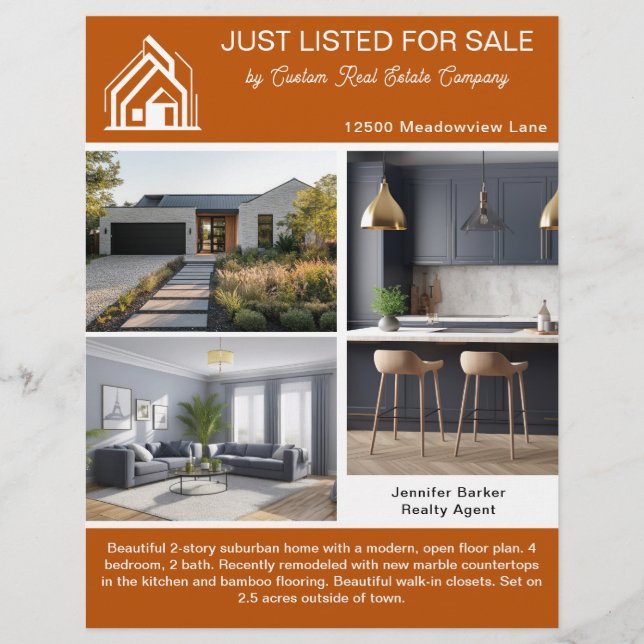 Flyer Burnt Orange Real Estate Home Listing 2 Sided (Frente)