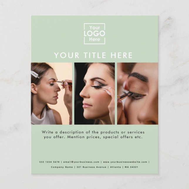 Flyer Business Logo Simple Green Beauty Salon 3 Photos (Frente)