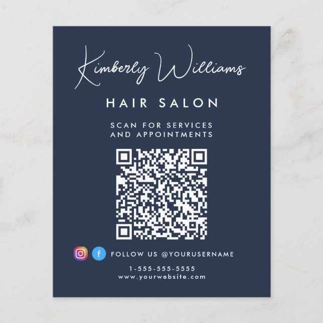 Flyer Business Signature Script QR Code Promotional Blue (Frente)