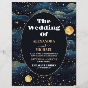 Flyer Cabeça de Lua Azul Estrelas Azuis Celestial