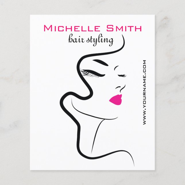 Flyer Cabeleireira Moderno Minimalista Rosa Preto (Frente)