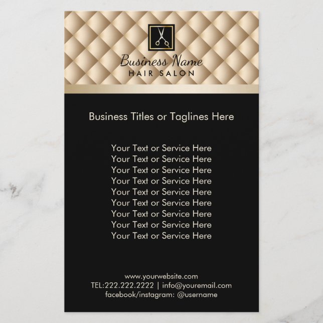 Flyer Cabelo Estilista de Luxo Preto e Dourado Salão de  (Frente)