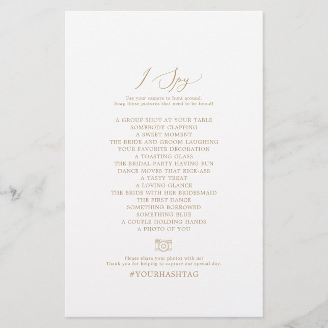 Flyer Caça ao Tesouro de Fotos I Spy em Dourado Delicado (Frente)