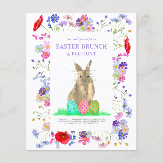 Flyer Caça aos Ovos de Páscoa Brunch de Primavera Coelho (Frente)