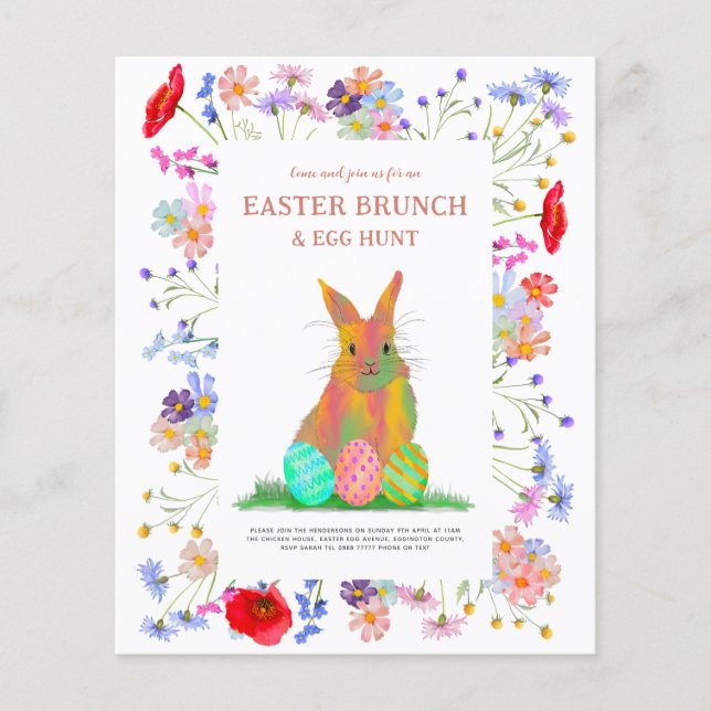 Flyer Caça aos Ovos de Páscoa Brunch de Primavera Coelho (Frente)