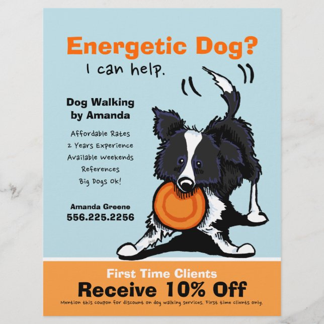 Flyer Cachorro Walker Andando E Coupon Border Collie (Frente)