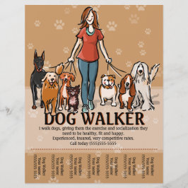 Flyer Cachorro Walker. Cachorro Andando. Modelo de anúnc
