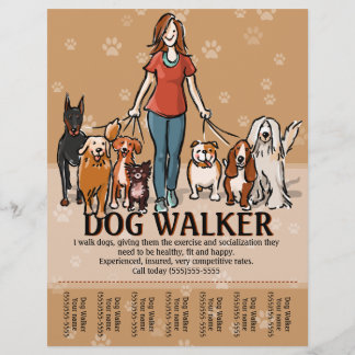 Flyer Cachorro Walker. Cachorro Andando. Modelo de anúnc