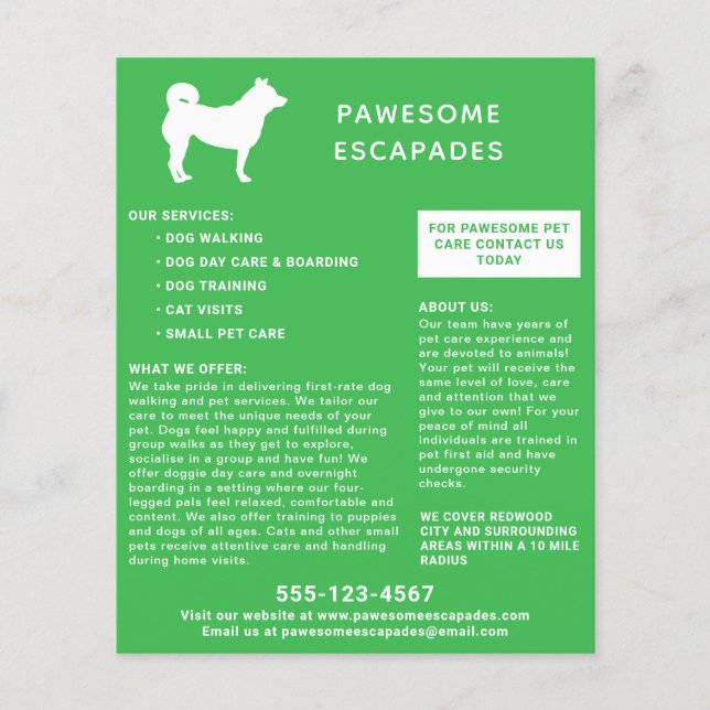 Flyer Cachorro Walker e Pet Sitter Verde (Frente)