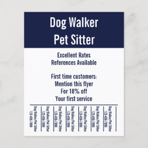 Flyer Cachorro Walker Pet Sitter White e Blue Text Model