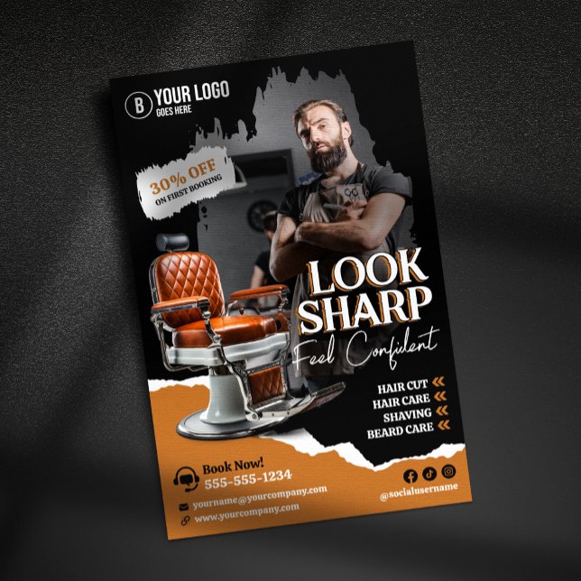 Flyer Cadeira de Cabeleireiro Moderna Barbeiro Cabeleire (Criador carregado)
