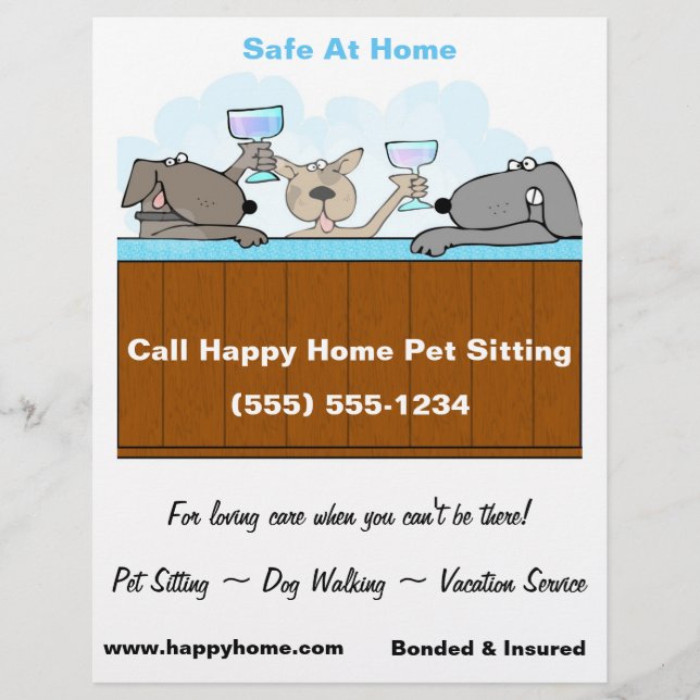 Flyer Cães Hot Tub Celebrando com Champagne 8x11 (Frente)