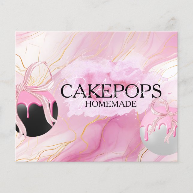 Flyer Cake Pops Baker Bakery Treats Pink (Frente)