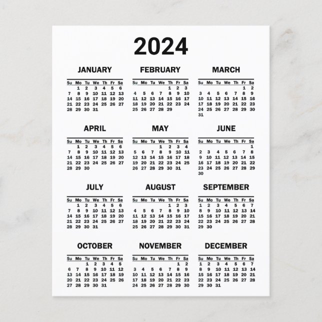 Flyer Calendário geral de 2024 anos preto e branco (Frente)