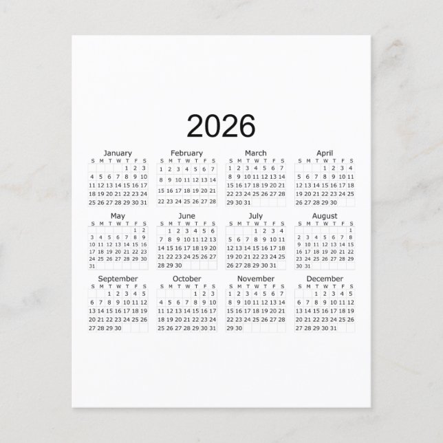 Flyer Calendário Minimalista Simples 2026 (Frente)