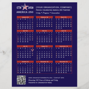Flyer Calendário Patriótico Azul 2026 da América 250