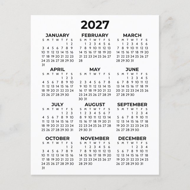 Flyer Calendário Simples Mínimo de Visualização Anual Co (Frente)