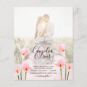 Flyer Calla Lily PHOTO Overlay Wedding Inv, cor-de-rosa,