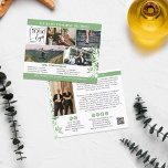 Flyer Calm Greenery Logo de Colagem de Fotos QR Promo<br><div class="desc">Folheto de marketing verde com seu logotipo, quatro fotos e seu texto personalizado de um lado, e outra foto, código QR e mais texto personalizado do outro lado, com verde como cor de sotaque com cinzas verdes em tons suaves de verde. Marketing para treinador de vida, negócio de bem-estar, terapeuta,...</div>