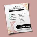 Flyer Câmara Limpeza Vintage Floral<br><div class="desc">Folhetos de Serviço de Limpeza de Casa Vintage Floral.</div>