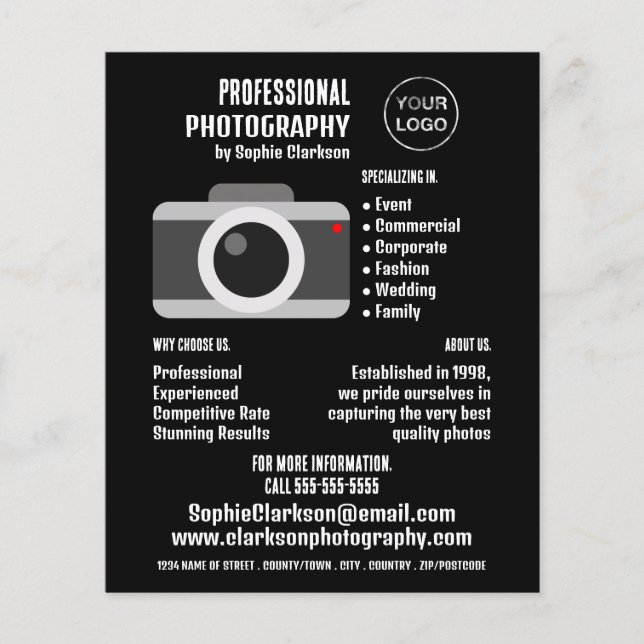 Flyer Camera Icon, Photographer, Photography Hire (Frente)