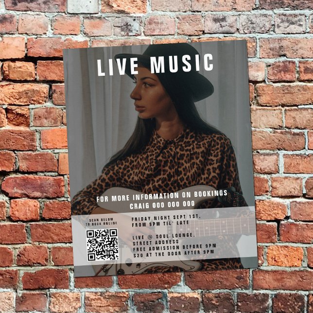Flyer Cantor Musical Music Photo QR Code Promocional (Singer Musician Music Photo QR Code Promotional Flyer)