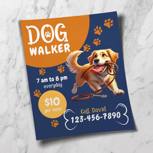 Flyer Cão Walker Pet Sentado Feliz Cachorro Marinho Azul (Criador carregado)