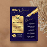 Flyer Carimbo do agente de assinatura de empréstimo notá<br><div class="desc">Marinho profissional e folheto notarial dourado com espaço para seu logotipo, serviços, detalhes de contato e crachá/carimbo notarial personalizado. Este moderno marinho azul e faux gold loan agent marketing flyer apresenta texto e layout totalmente editáveis. Use este design de folheto para promover o seu notariado público e o negócio do...</div>