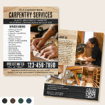 Flyer Carpinteiro de Madeira Construção Handyman Preto<br><div class="desc">Atrair mais clientes à sua empresa com este folheto de marketing de na moda. Uma escolha perfeita se você está procurando uma vibração rústica, natural ou artesanal. Apresentando textura de madeira e letras arrojadas rústicas, com cinco fotos para mostrar seu trabalho. Personalize o modelo com seu nome, título, descrição, lista...</div>