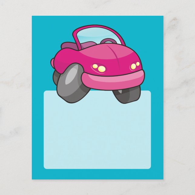 Flyer Carro de desenho animado rosa (Verso)