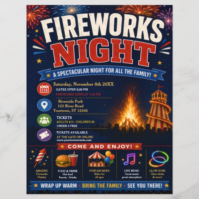 Flyer Cartaz da Noite de Fogos de Artifício (Frente)